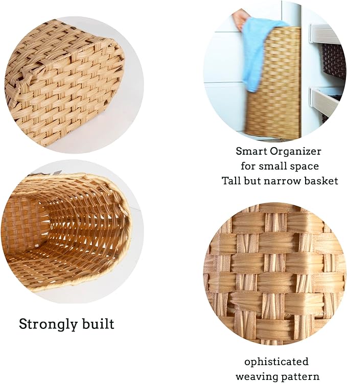 PEMAR Wicker Umbrella Holder, Hand Woven Umbrella Stand Basket Decorative Cane Holder Rack for Home, Entryway Multipurpose Narrow Tall Basket (Natural)