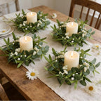 4 Pcs Green Eucalyptus Wreaths for Kitchen Cabinet Artificial Spring Summer Eucalyptus Wreath with White Berries Mini Green Wreaths with Ribbon for Front Door Porch Wall Window Farmhouse Decoration