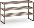SONGMICS Shoe Rack, 3-Tier Shoe Organizer, Metal Storage Shelf, Upright or Upside Down, for 16-20 Pairs, Stackable, for Entryway, 11.8 x 36.2 x 21.7 Inches, Walnut Brown ULSA303K01