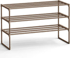 SONGMICS Shoe Rack, 3-Tier Shoe Organizer, Metal Storage Shelf, Upright or Upside Down, for 16-20 Pairs, Stackable, for Entryway, 11.8 x 36.2 x 21.7 Inches, Walnut Brown ULSA303K01