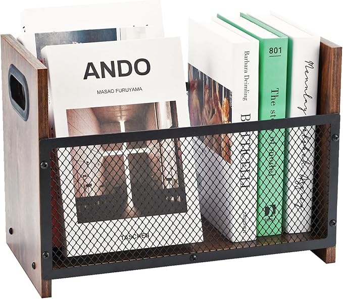 Magazine Holder, Desktop Magazine Rack File Holder Organizer Rustic Storage Basket for Magazines, Books, Newspapers, Tablets (Medium)