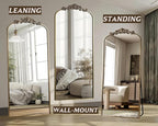 Dewfig Arched Full Length Mirror, 71"x28" Full Body Mirrors with Carved, Floor Mirror for HomeDecor, Standing/Halling Large Wall Mirror for Bedroom, Living Room, Cloakroom, Bronze, Retro Style