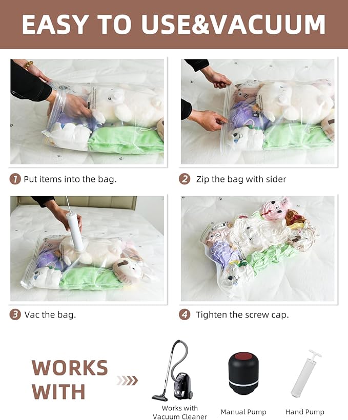 Vacuum Storage Bags for moving, Vacuum Seal Bags for Memory Foam, Latex, Clothing & Bedding, Space Saver Bags(10 Large)