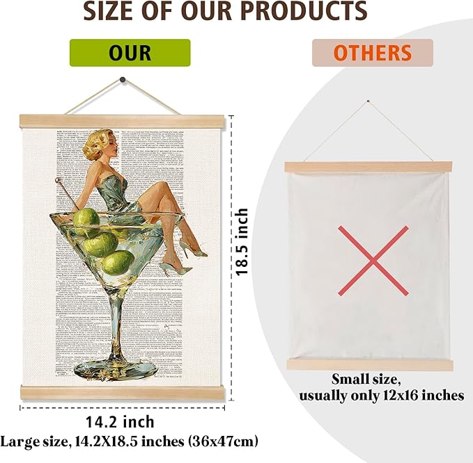 Martini Girl Wall Art, Vintage Glam Cocktail Poster, Retro Fashion Woman in Martini Glass Canvas Print, Chic Bar Lounge Wall Decor for Dining Room Kitchen or Home Office,Holiday Gift for Women 14x18.5 Inch (Begei-Woman02)