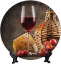 WineDecorative Plate Holder, 6 Inch, Cheese Grapes and Wineort Round Display Plate, Home Wobble-Plate with Display Stand, Ceramic Craft for Wall Hanging Decorative