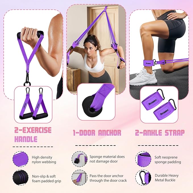 Resistance Bands with Handles for Women, Exercise Bands Set for Physical Therapy Yoga Pilates, 5 Level Workout Bands for Working Out with Door Anchor, Home Gym Fitness Equipment
