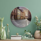 Poland's Historic Center Street Bone China Decorative Plate for Home Decor, Round Ceramic Decorative Dish with Stand Hook, Wall Hanging Ornament Plates for Office, Porcelain Plates 6inch