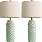 USumkky 24" Modern Ceramic Green Bedside Lamp Set of 2 Table Lamp for Bedroom Decor Farmhouse Table Lamp for Living Room Office Dorm