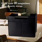 Leather Magazine Holder Foldable with Handles，Stable Magazine Rack Floor，Magazine Basket File Holder Storage，Document File Folder Organizer Free Standing for Office Living Room (black)
