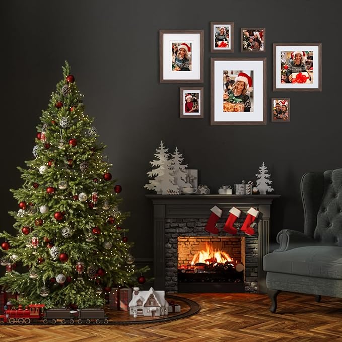 Egofine 8x10 Picture Frames Set of 4, Made of Solid Wood Covered by Plexiglass 4x6 and 5x7 with Mat or 8x10 without Mat, for Table Top Display and Wall Mounting Photo Frame Brown