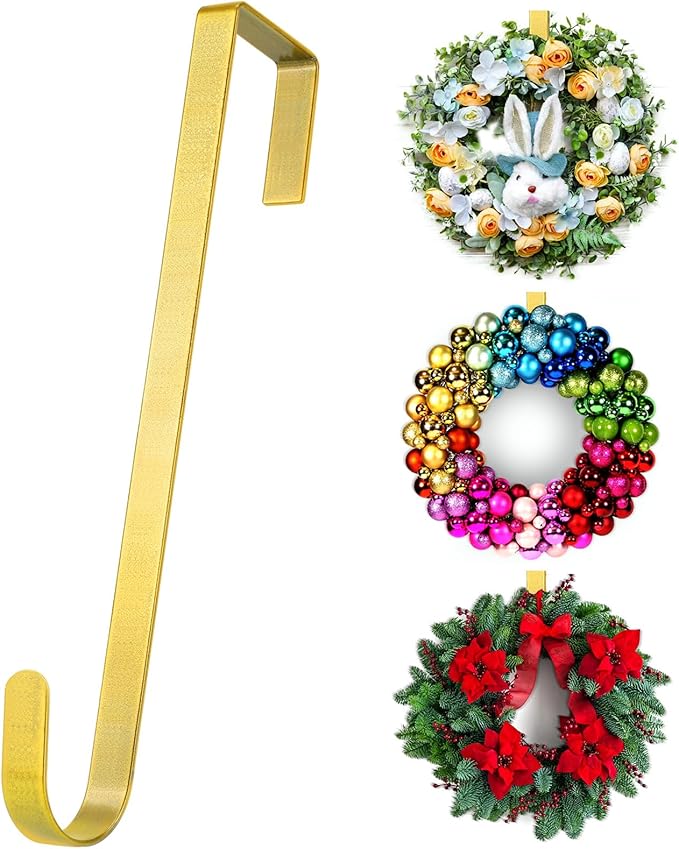 12” Wreath Hanger Over the Door Hooks, Non Scratch Wreath Door Hanger Hooks for Hanging Welcome Sign, Metal Wreath Hangers for Front Door Decor, Thin Door Hanger for Easter Christmas Home Decoration