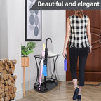 18 Slot Umbrella Stand with 10 Hooks – Heavy Duty Metal Indoor Umbrella Rack Holder with Removable Drip Tray – Large Commercial Entryway Organizer for Office, Lobby or Home