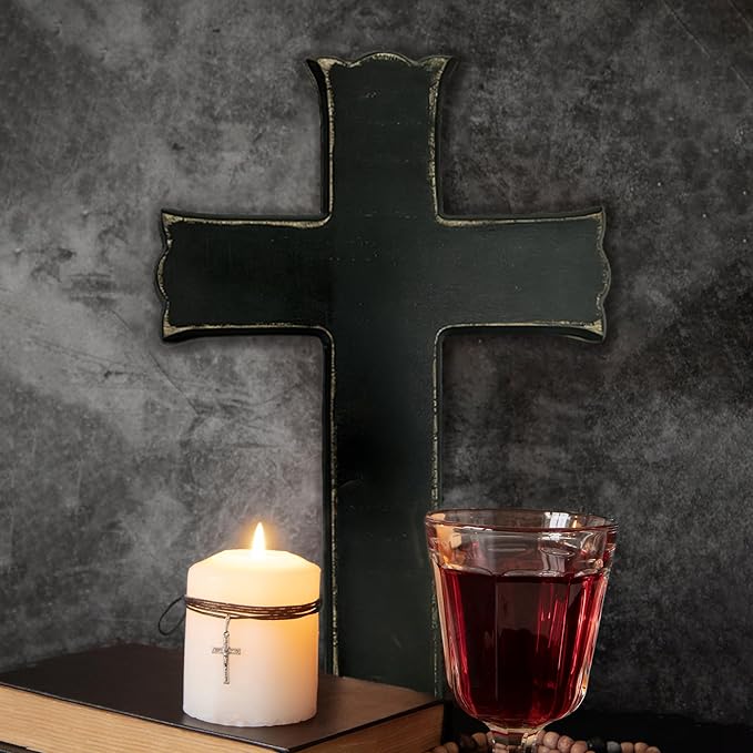 Black Wooden Cross Wall Decor, Religious Cross Gifts With Hook on Hanging Wall Or Table, Confirmation Cross Gift, Baptism Gifts, Rustic Home Church Room Crosses Décor, 10x6.5 IN
