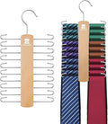 ZEDODIER Wooden Tie Rack, Tie Hanger for Men Closet, 20 Storage Capacity, Non-Slip Rotatable Tie Organizer, Hanging Space Saving Holder, Natural