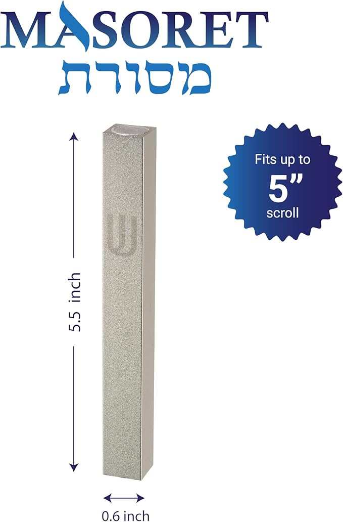Aluminum Mezuzah Case - Silver Matte Tone Modern Design 5" 12cm Hebrew Parchment Scroll Case