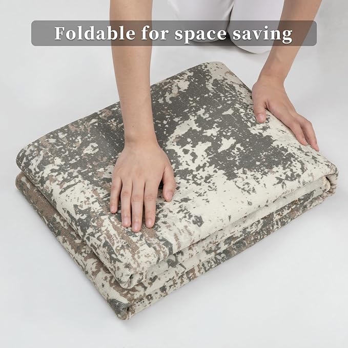 Ciicool 2'6"x10' Washable Runner Rug, Modern Abstract Hallway Rugs Runner, Non-Slip Thin Accent Rug Lightweight Grey Brown Distressed Carpet Runners for Laundry Entryway Bedroom Kitchen Indoor