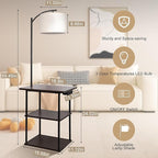 PESRAE Floor Lamp with Table, End Tables with Charging Station(USB & Type-C & AC Port), 3 Color Temperatures 9W LED Bulb, Modern Shelves Side Table for Bedroom, Living Room