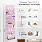 MISSLO Clear Over the Door Shoe Organizer Large Deep Pockets Hanging Shoe Rack for Closet Fit 20 Pairs Shoe Holder for Sneakers Boots Storage, Pink