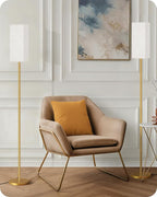 2Pack Floor Lamp, Pole with Foot Switch, Modern Standing Lamp Lampshade, Minimalist Freestanding Lamp (Bulb Not Included), for Living Room,Bedroom,Office,ETL Listed,Gold and Beige DE07LDP205