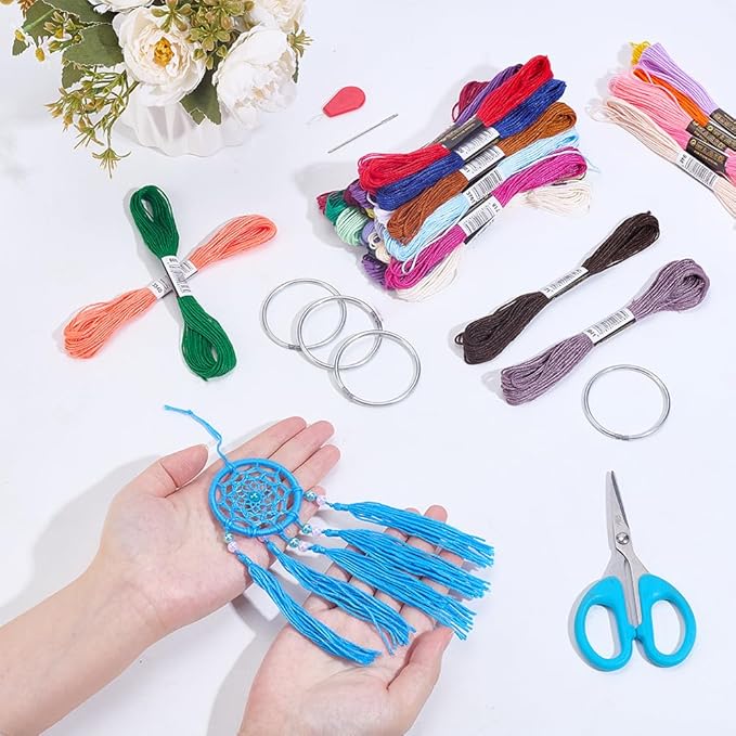 INFUNLY 24pcs DIY Small Dream Catcher Kits for Beginners Multicolored Dream Catcher Kit with Instruction Handmade Mini Dreamcatcher Making Kit for Bag Pendant Car Mirror Charm Bedroom Decor Craft Gift