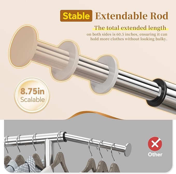 Simple Trending Heavy Duty Clothes Clothing Rack for Hanging, Rolling Garment Rack with Shelves