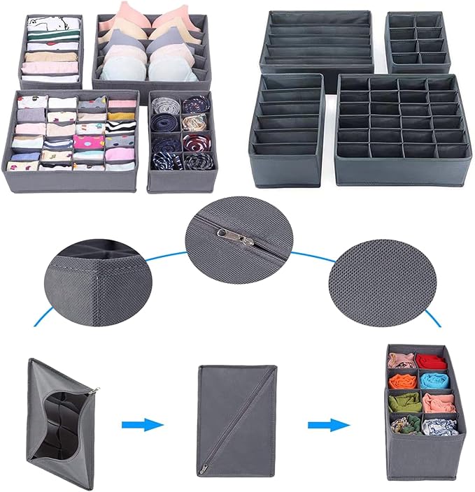Dresser Drawer Organizer 8 Pack Clothes Underwear Sock Storage Light Gray Drawer Dividers Grey Foldable Closet Organizer Storage Box Dresser Drawer Organizers