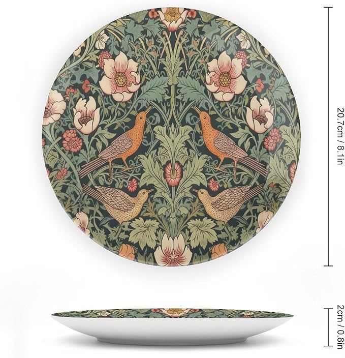 Christmas Ceramic Decorative Plate for Display William Morris Forest Flowers And Birds Household Kitchen Supplies Wall Hanging Decorative Plate with Display Stand Customize Gifts for Women, More Size