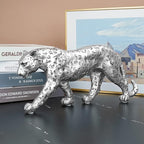 Cheetah Statue Home Decor Leopard Sculpture Resin Sitting Cheetah Figurine Desktop Table Top Ornament Decoration for Home Office-Gold Or Silver (Walking-Silver)
