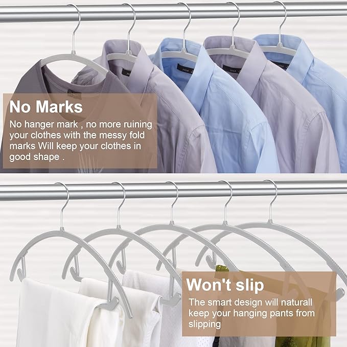 TIMMY Plastic Hangers 50 Pack No Shoulder Bump Suit Hangers Non Slip Space Saving Clothes Hangers Curved Design to Protect Clothes Shape(Grey)