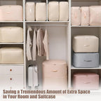 Ultra Space Saving Self Compression Organizer, Upgraded Space Saving Self Compression Organizer Space Bags, Premium Comforter Packaging Cube Bedding Storage Bag (Light Grey, Large 54×42×30cm)
