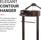 Proman Products - Crescent Moon Valet, Mens Valet Stand with Drawer, Top Tray, Contour Hanger, Trouser Bar, Belt Hooks & Shoe Rack, Accessory & Clothes Organizer (Mahogany)