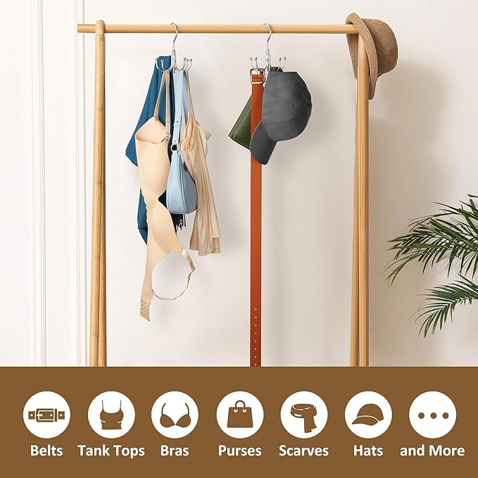 ZEDODIER Scarf Organizer Scarf Hanger for Closet, Rotatable Sturdy Hijab Holder Holds 8 Scarves, Metal Space Saving Closet Organizers and Storage, Silver