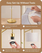EDISHINE 64.7IN Modern Floor Lamps for Living Room, Dimmable Arc Floor Lamp with Remote, 5CCT & Foot Pedal Switch, Minimalist for Bedroom, Bulb Included, Gold