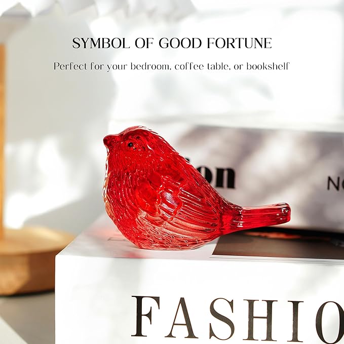 H&D HYALINE & DORA Crystal Handmade Red Bird Figurine Gifts for Bird Lovers Women Men Blown Glass Birds Collectible Figurines for Desk Table Home Office Decor