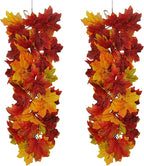 MSUIINT Artificial Flower Swag, 2Pcs Hanging Maple Swag Fall Garland Wall Swag Front Door Swag with Maple Leaves Floral Swag Harvest Swag for Home Wall Decor Party Holiday Decor (21.7In)