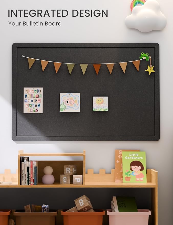 Fluxynara Bulletin Board,35.4" x 23.6" Cork Board Alternative with 12 Safe Removable Adhesive Tabs, Foldable Felt Pin Board for Home Office, Classroom, Bedroom,Entryway for Walls—Black