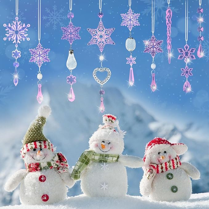 Crystal Snowflake Christmas Tree Decorations - 21pcs Christmas Tree Ornaments Sparkling Dazzling Festival Party Decoration Crystal Snowflake Design Hanging Ornament Holiday Season Home Decor
