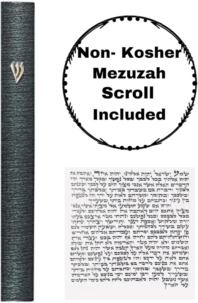 A&S Mezuzot Aluminum Mezuzah Case with 3D Painted Shin Design Easy Peel and Stick Judaica Door Mezuza for Parchment Scroll (Metallic Blue/Black, 5 Inches)