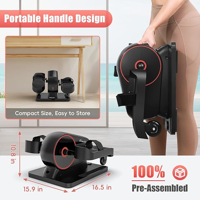 FUNMILY Under Desk Elliptical, Ultra-Quiet Elliptical Machine for Home, Upgraded Magnetic Control Leg Exerciser&12 Speeds Electric Elliptical for Seniors,100% Pre-Assembled Home Workout Equipment