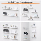 upsimples Floating Shelves for Wall, Wall Shelves for Decor Storage Set of 6, Wall Mounted Wood Shelf for Bedroom, Living Room, Bathroom, Kitchen, Picture Ledge Shelf, White
