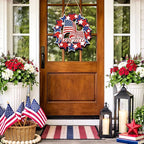 Wooden 4th of July Decorations Patriotic Wreath Independence Day Decorations Front Door with Star Sign Welcome Memorial Day Hanging for Home Wall Decor Outdoor Indoor Red White and Blue Wreath 2