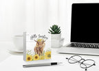 Mtrgdn Summer Decor,Sunflower Highland Cow Decorations, Tiered Tray Decor Western Cow Farmhouse Hello Sunshine Wood Box Sign for Desk Wall Shelf,Gift for Highland Cow Lovers 5x5 Inch
