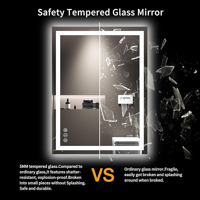 LOAAO 24X32 LED Bathroom Mirror with Lights, Anti-Fog, Dimmable, Backlit + Front Lit, Lighted Bathroom Vanity Mirror for Wall, Memory Function, Tempered Glass, Shatter-Proof, ETL Listed
