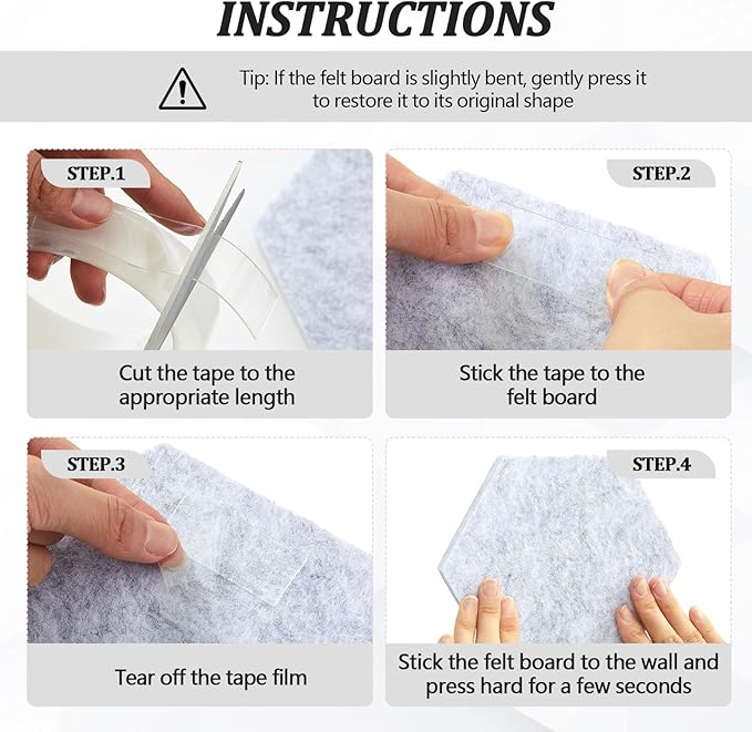 Mindsoft 16 Pcs Hexagon Cork Board for Walls with 50 Wooden Push Pins 6.7 x 5.9 in Felt DIY Tiles Notice with Nano Tape Hanging Bulletin Board for Home Photo Office Memo Note(Grey)