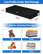 4.5-Inch Tall Under Bed Storage Container, Low Profile Underbed Storage Bin, Thin Clothes Storage Organizer with Rigid Sides & Bottom, Shallow Storage for Under Couch & Dresser Space, 2-pack, Black
