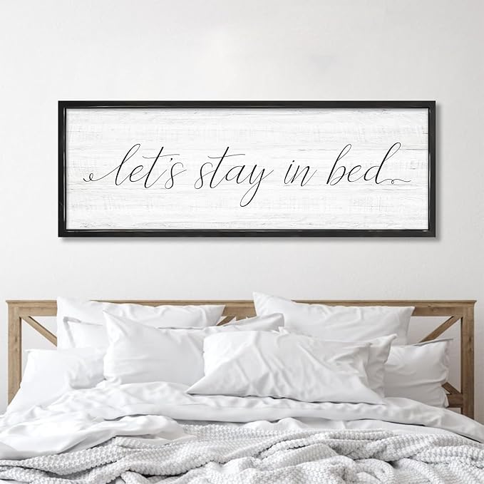 Lets Stay in Bed Wall Decor Above Bed 41.3''×15'' Large Farmhouse Wall Decor for Bedroom Guest Room Decor Framed Wood Wall Art Rustic Master Bedroom Wall Decoration (black frame)
