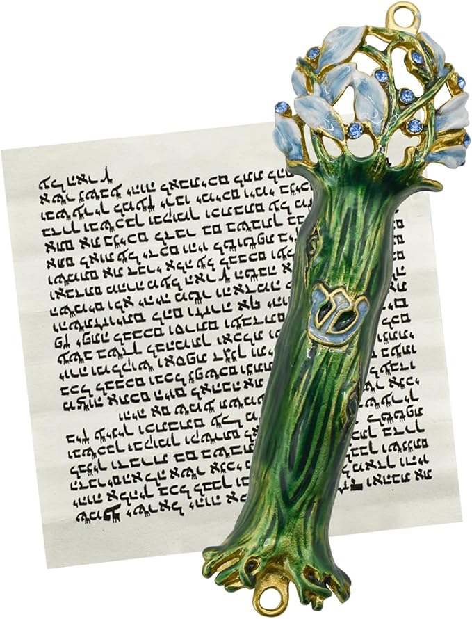 Mezuzah with Scroll for Door, Enamel&Zinc Alloy Blessing Mezuzah Case for Door, Colored Painted Mezuzha Scroll Kosher for Jewish Gifts/Jewish Decor, Christmas (Bright Green, 1.57x4.88 in)