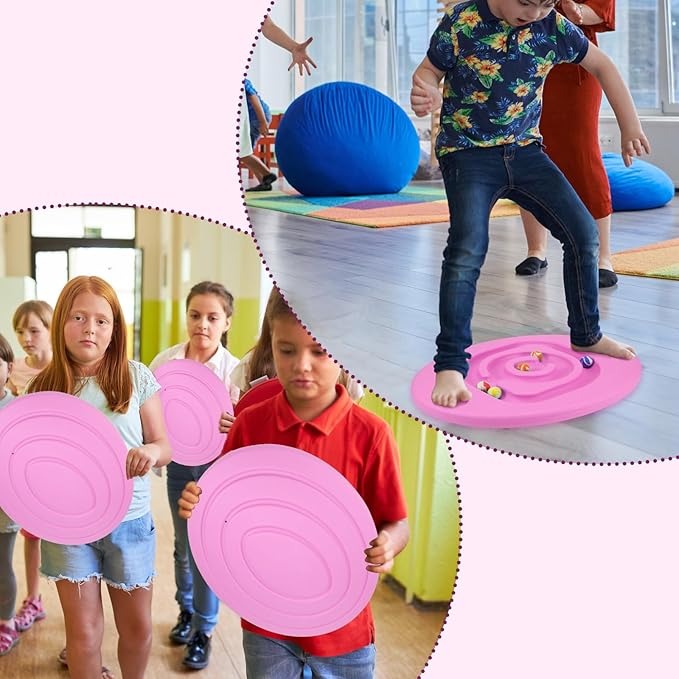 Kids Maze Balance Board Plastic Wobble Rocker Balance Board with Mini Balls Load 170lb for Balancing Exercise Equipment Game Boys Girls Physical Therapy 18.5 x 14.57 Inch(Pink,Round)