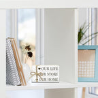 Decorative Books For Home Decor, Rustic Wood Book Stack For Table Decor, Our Life Our Story Our Home Decor Books For Living Room Bookshelf, Farmhouse Stacked Books Decor (L17)