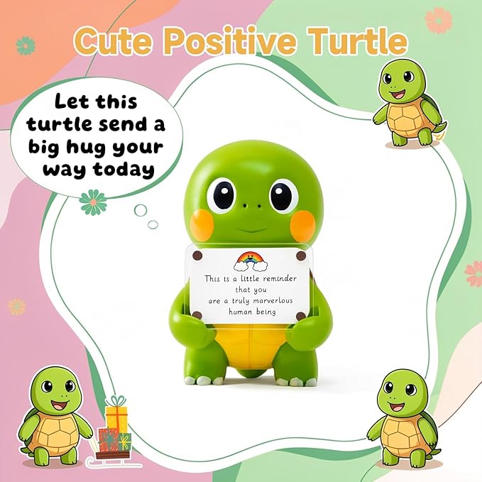 Positive Turtle Figurine - 4.3" Tall Hand-Painted Resin Indoor Office Desk Decoration with Cute Motivational Sign, Funny Gift for Women Friends Bestie BFF Bestfriend Coworkers (Green)